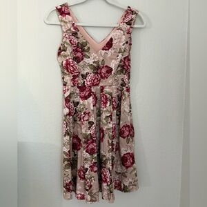 Monteau Pink Floral V-Neck Midi Dress